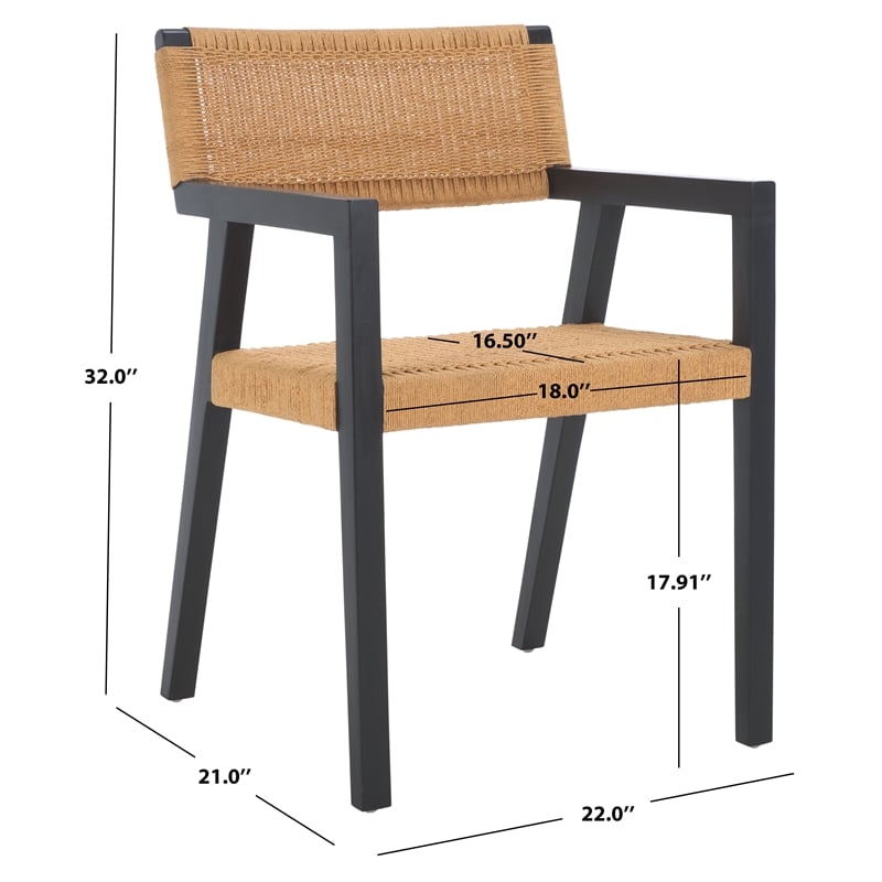 Safavieh Jolene Wood and Woven Rope Dining Chair in Black / Natural