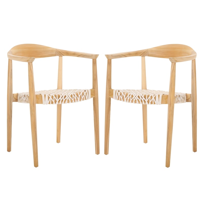 Safavieh Bandelier Teak Wood Stacking Dining Chair in White / Natural