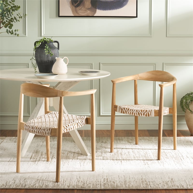 Safavieh Bandelier Teak Wood Stacking Dining Chair in White / Natural