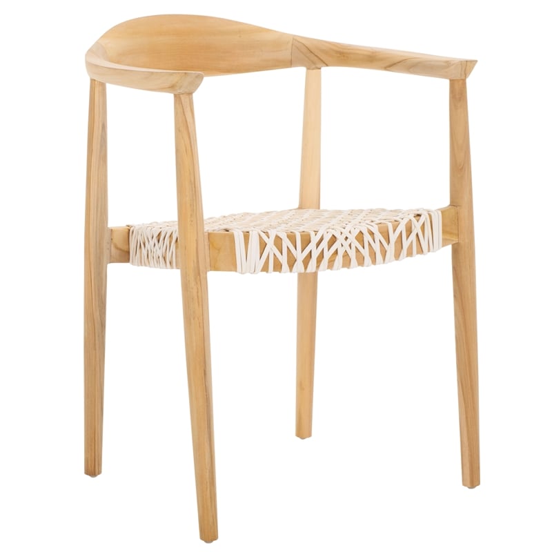 Safavieh Bandelier Teak Wood Stacking Dining Chair in White / Natural