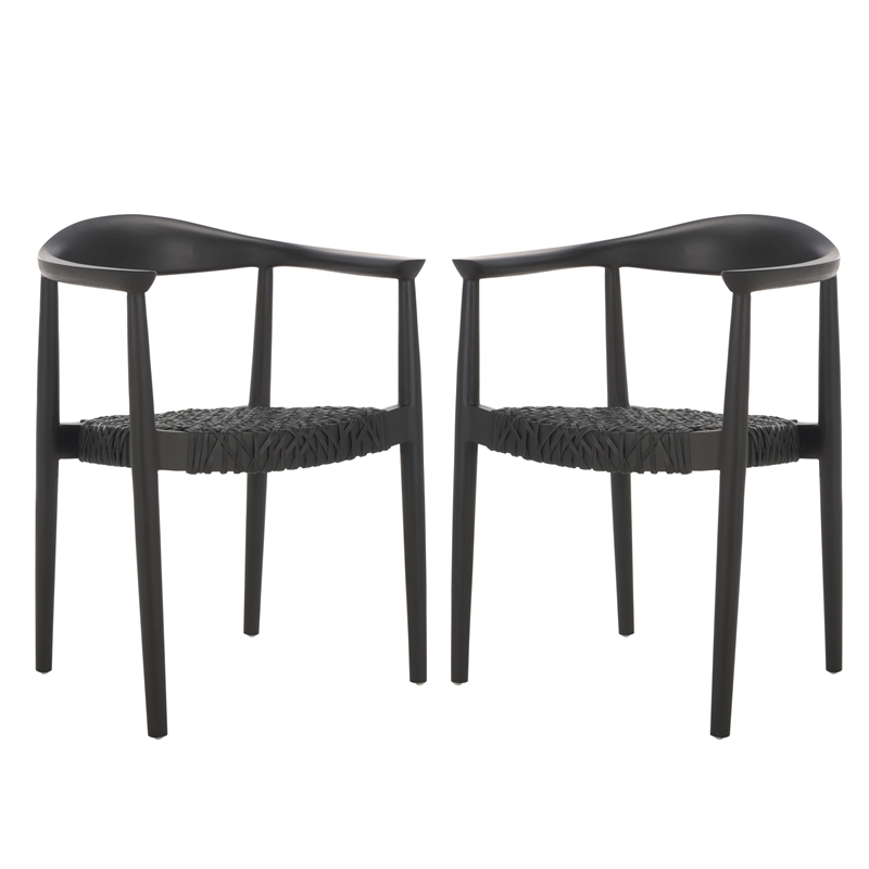 Safavieh Bandelier Teak Wood Stacking Dining Chair in Black