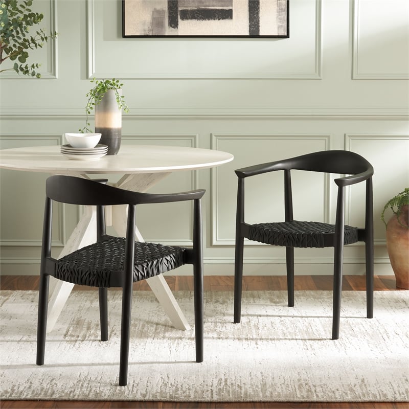 Safavieh Bandelier Teak Wood Stacking Dining Chair in Black