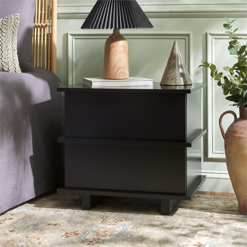 Safavieh Rodney Metal and Wood 2 Drawer Nightstand in Black
