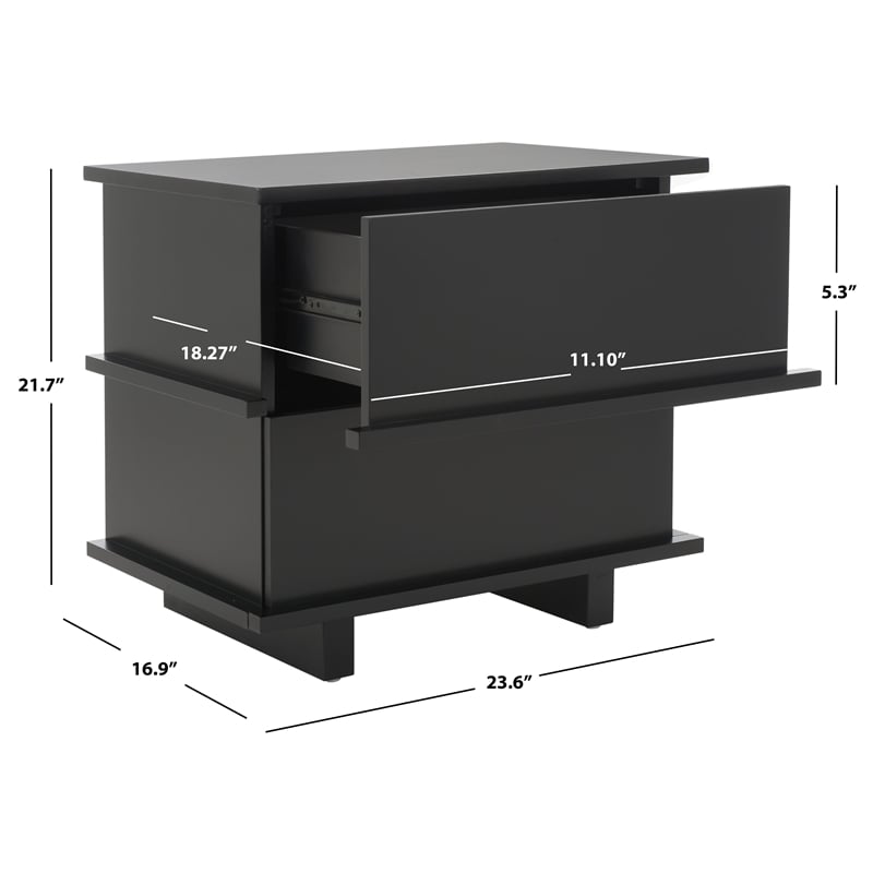 Safavieh Rodney Metal and Wood 2 Drawer Nightstand in Black