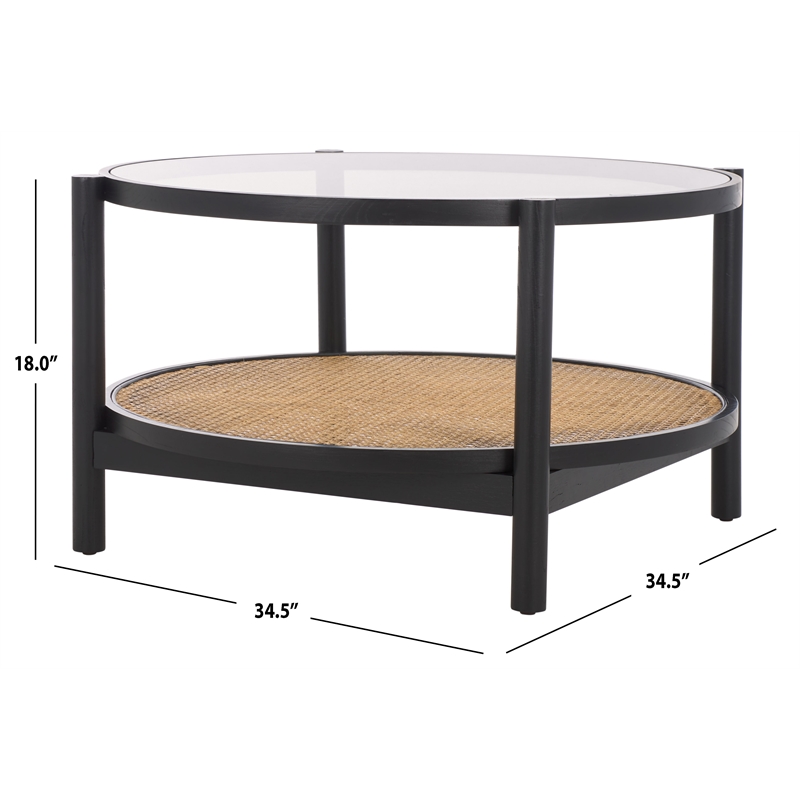 Safavieh Karyna Wood and Rattan and Glass Coffee Table in Black / Natural