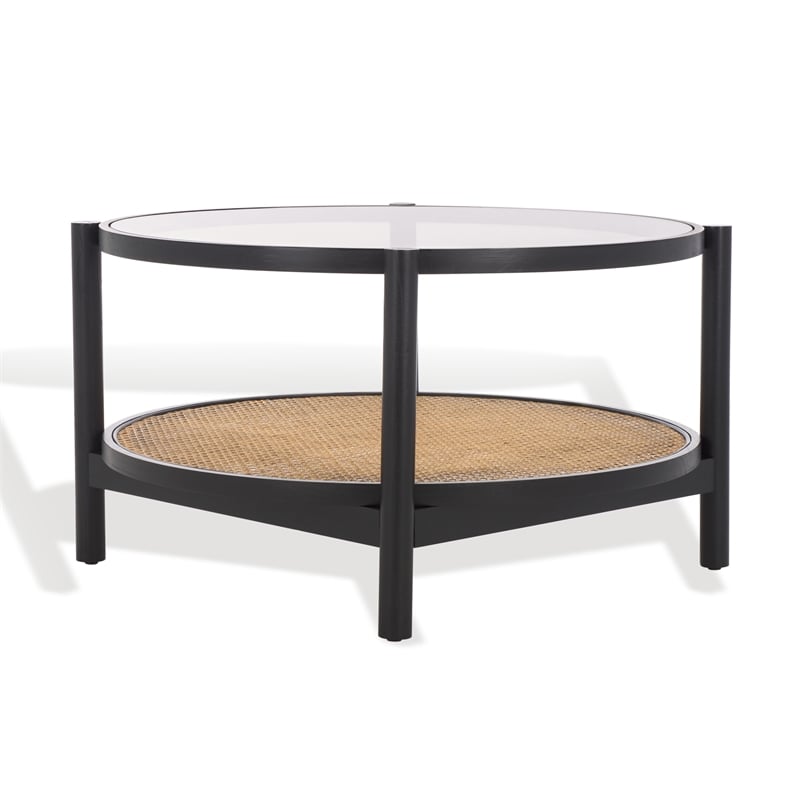 Safavieh Karyna Wood and Rattan and Glass Coffee Table in Black / Natural