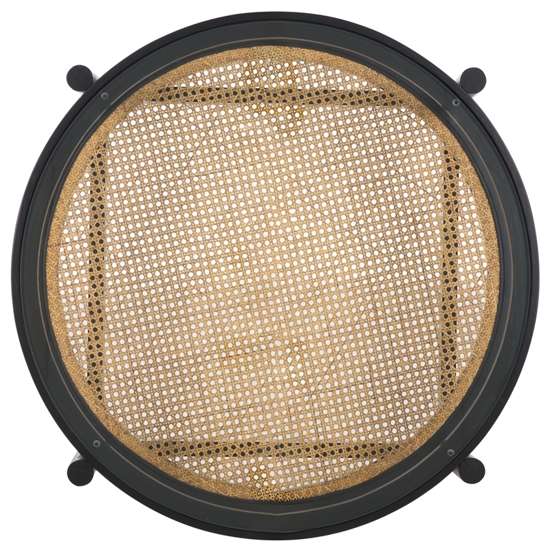 Safavieh Karyna Wood and Rattan and Glass Coffee Table in Black / Natural