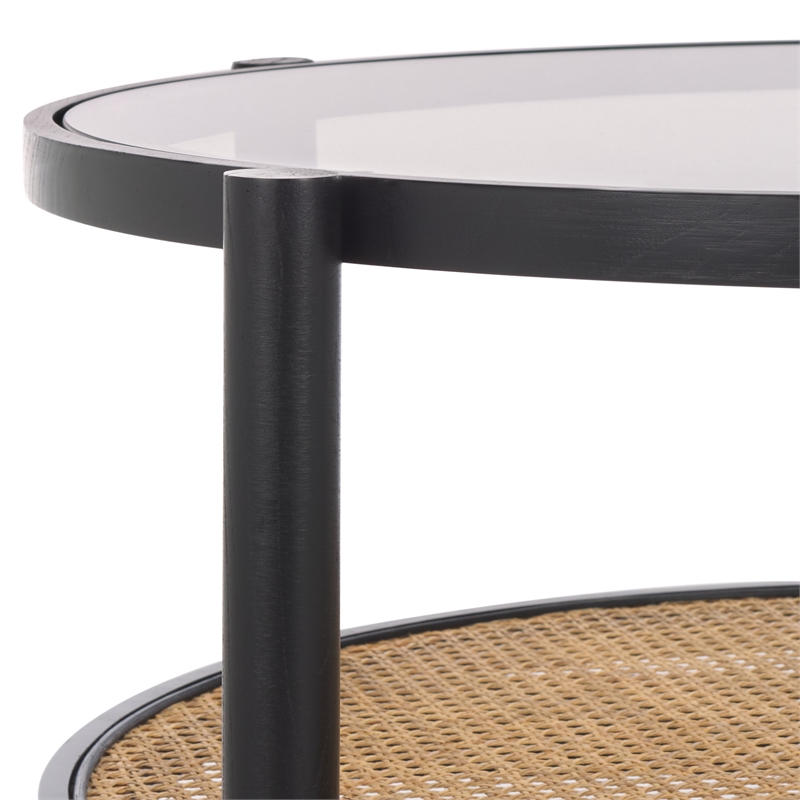 Safavieh Karyna Wood and Rattan and Glass Coffee Table in Black / Natural
