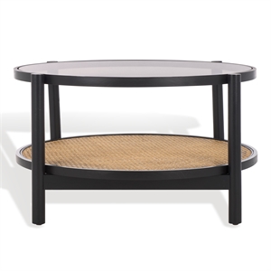 Safavieh Karyna Wood and Rattan and Glass Coffee Table in Black / Natural