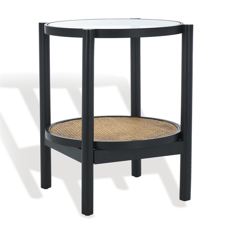 Safavieh Karyna Rattan And Glass Accent Table in Black / Natural