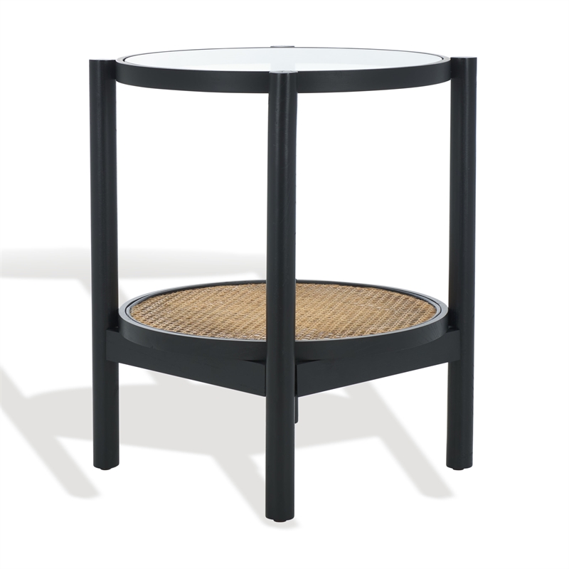 Safavieh Karyna Rattan And Glass Accent Table in Black / Natural
