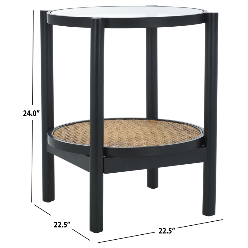 Safavieh Karyna Rattan And Glass Accent Table in Black / Natural