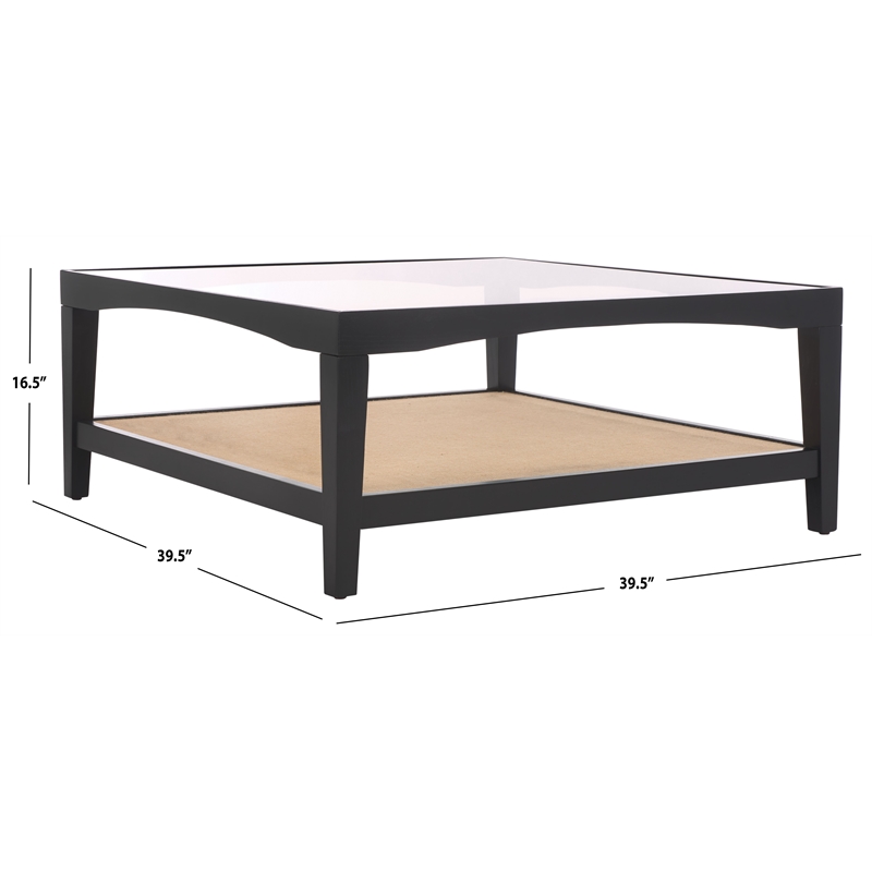 Safavieh Nicolella Square Glass and Linen Coffee Table in Black