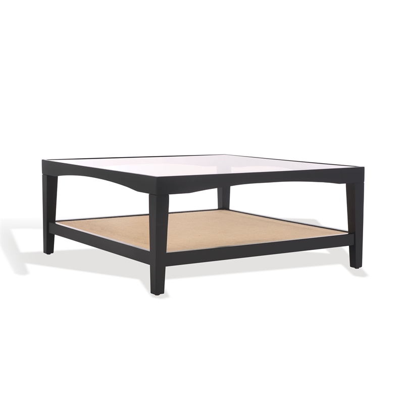 Safavieh Nicolella Square Glass and Linen Coffee Table in Black