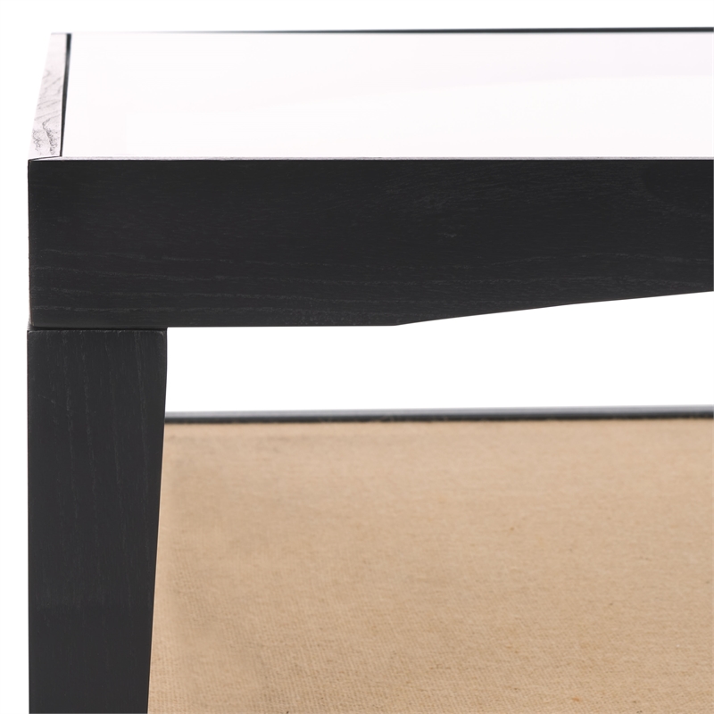 Safavieh Nicolella Square Glass and Linen Coffee Table in Black