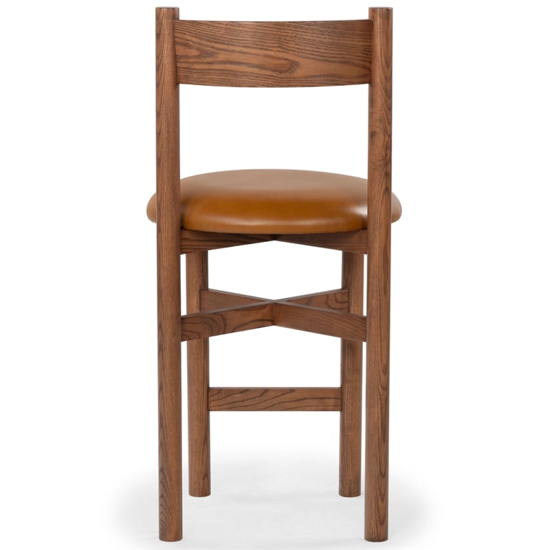 Safavieh Tayla Wood and Leather Counter Stool in Walnut / Brown