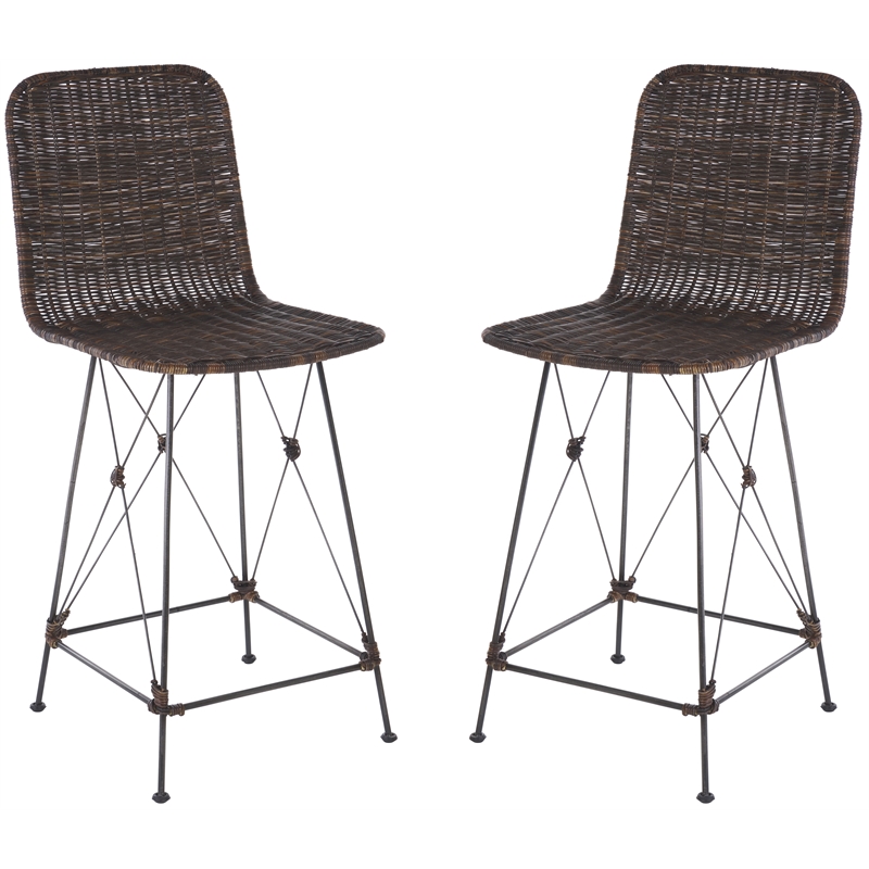 Safavieh Minerva Rattan and Iron Weaved Counter Stool in Brown / Black