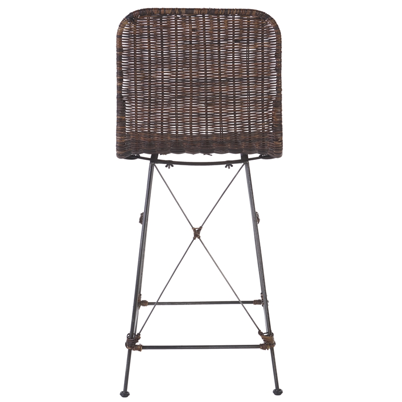 Safavieh Minerva Rattan and Iron Weaved Counter Stool in Brown / Black