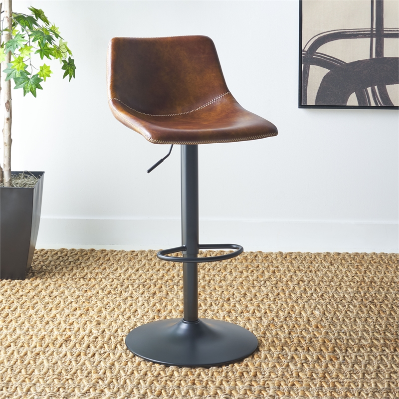 Safavieh Aelin Wood and Iron Adjustable Bar Stool in Brown / Black