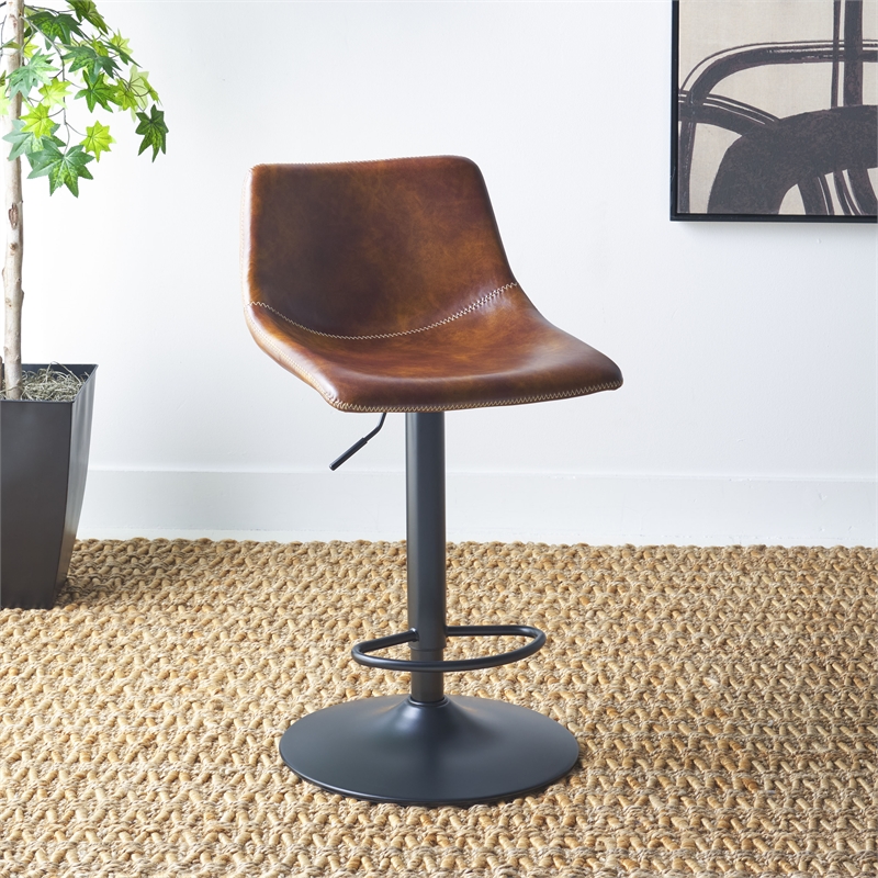 Safavieh Aelin Wood and Iron Adjustable Bar Stool in Brown / Black