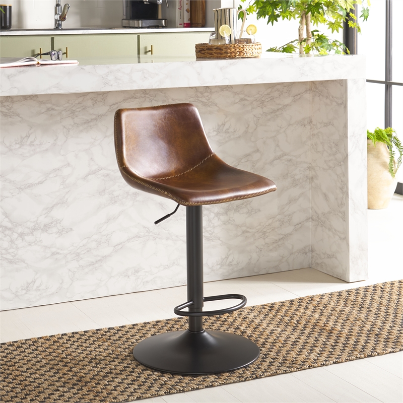 Safavieh Aelin Wood and Iron Adjustable Bar Stool in Brown / Black