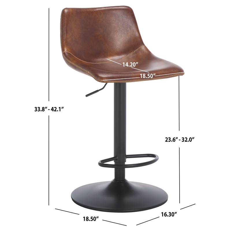 Safavieh Aelin Wood and Iron Adjustable Bar Stool in Brown / Black