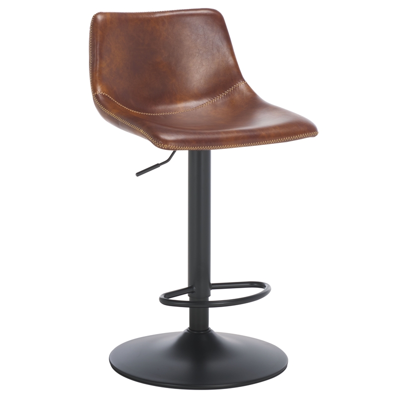 Safavieh Aelin Wood and Iron Adjustable Bar Stool in Brown / Black