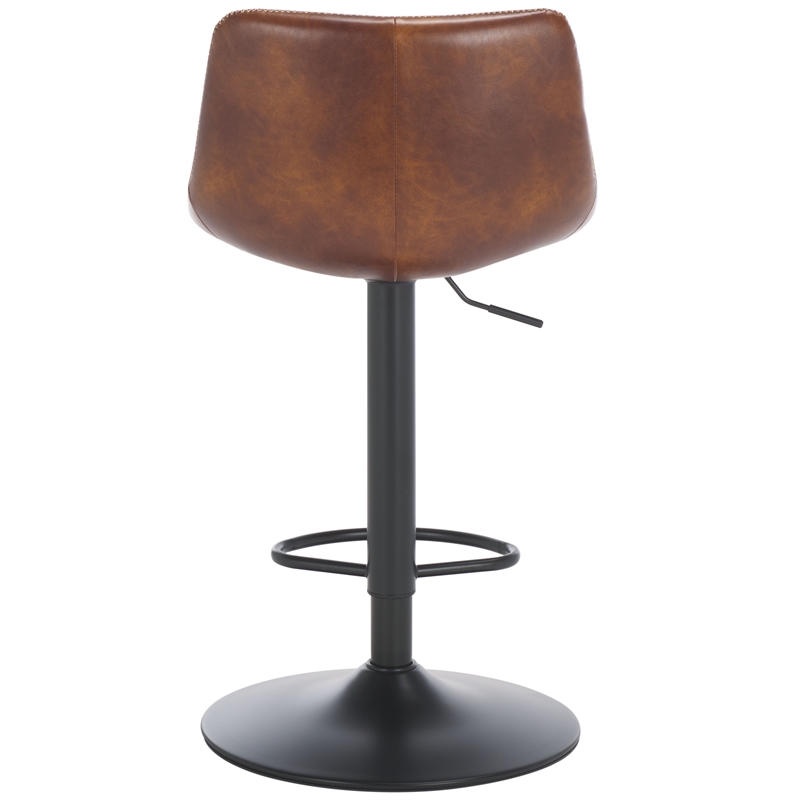 Safavieh Aelin Wood and Iron Adjustable Bar Stool in Brown / Black