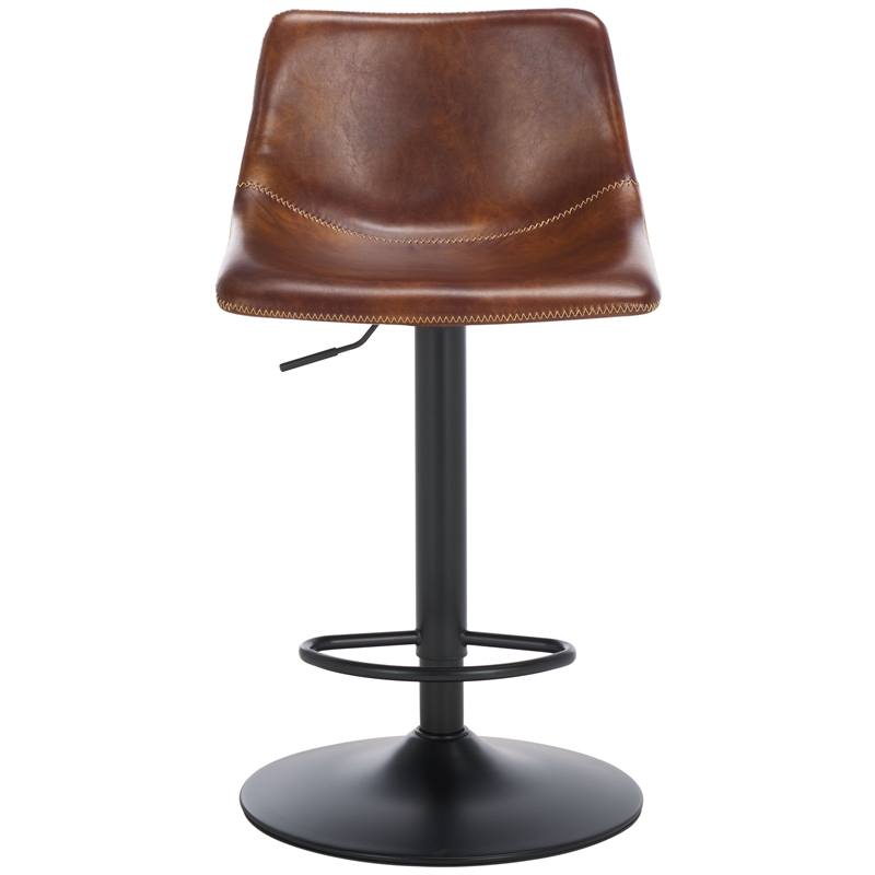 Safavieh Aelin Wood and Iron Adjustable Bar Stool in Brown / Black
