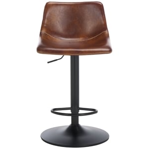 Safavieh Aelin Wood and Iron Adjustable Bar Stool in Brown / Black