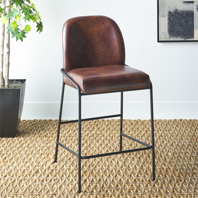 Safavieh Ivey Wood and Iron Counter Stool in Brown / Black