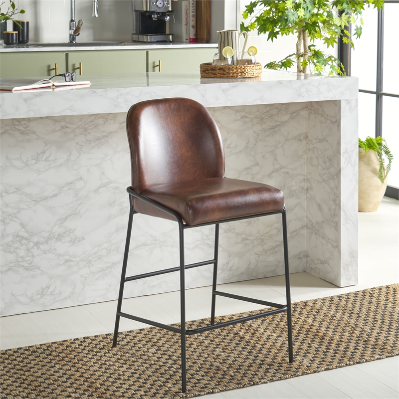 Safavieh Ivey Wood and Iron Counter Stool in Brown / Black
