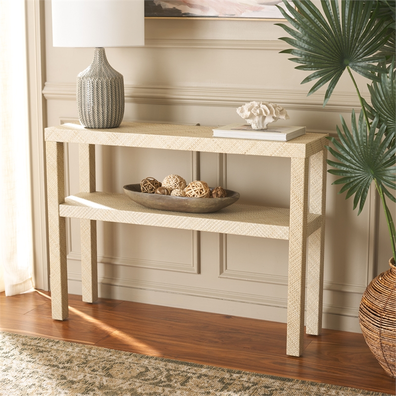 Safavieh Apis Raffia Wood 2 Shelf Console Table in Natural
