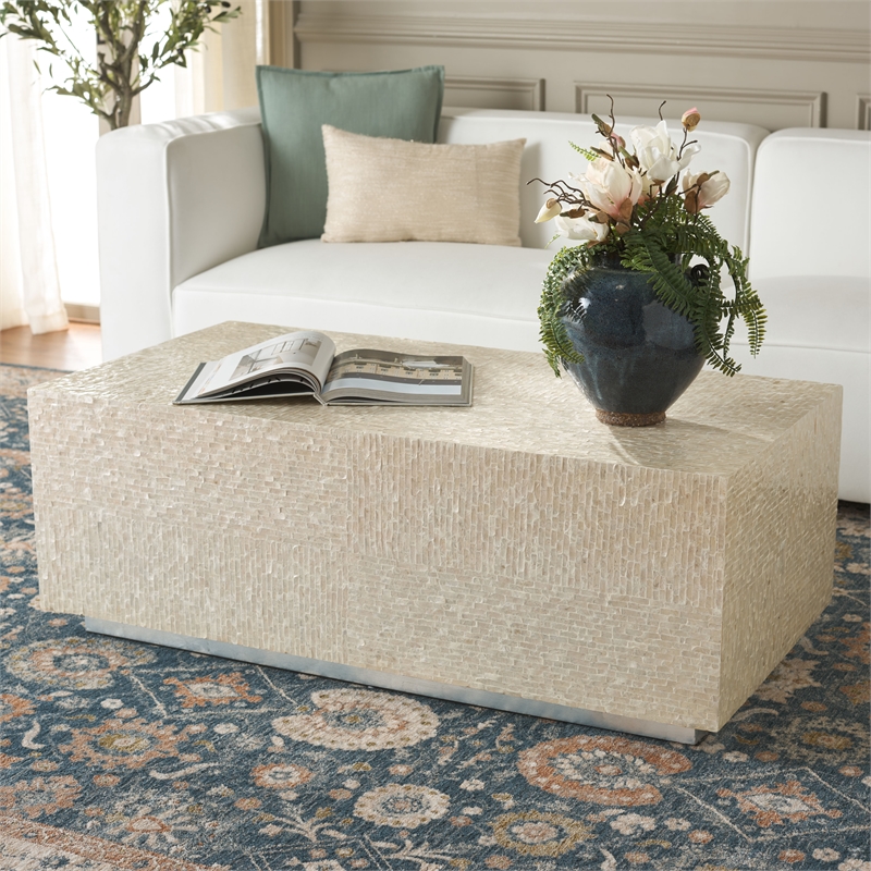 Safavieh Scarlett Rectangular Prism Solid Wood Coffee Table in Natural / Silver