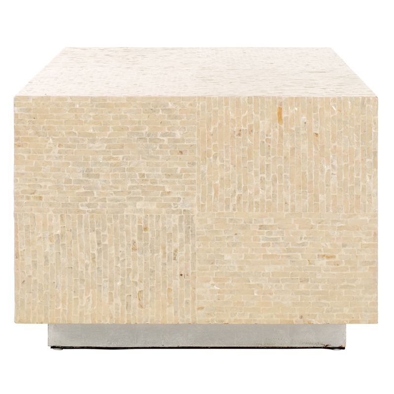 Safavieh Scarlett Rectangular Prism Solid Wood Coffee Table in Natural / Silver