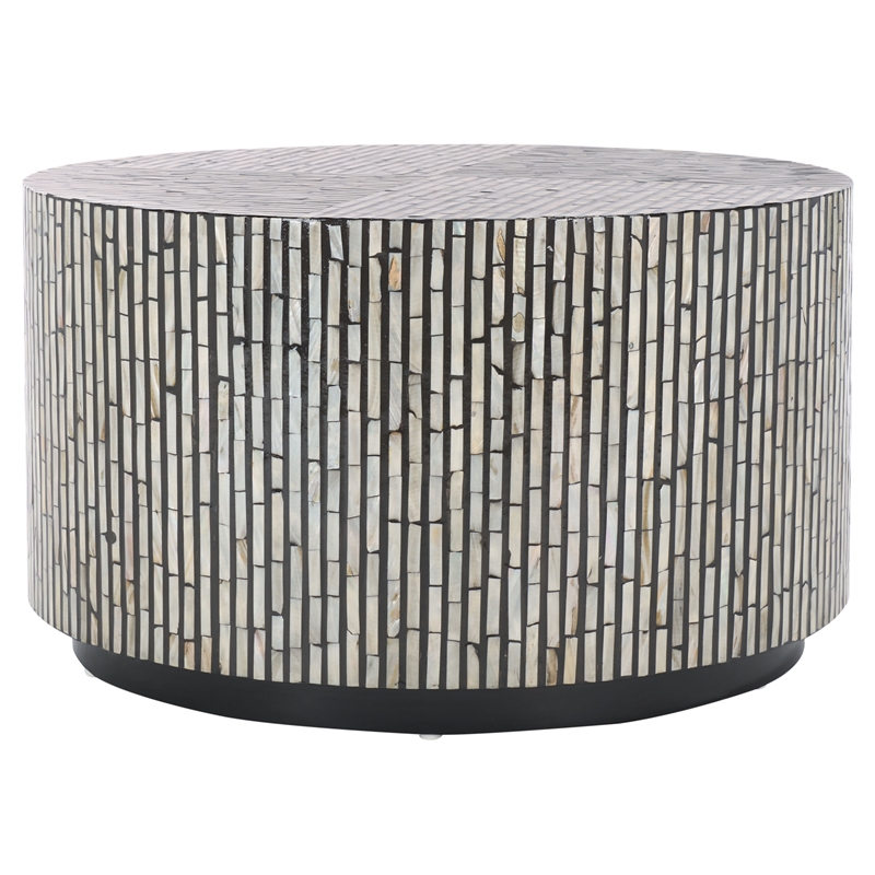 Safavieh Hamza Solid Wood Round Coffee Table in Black/Pearl