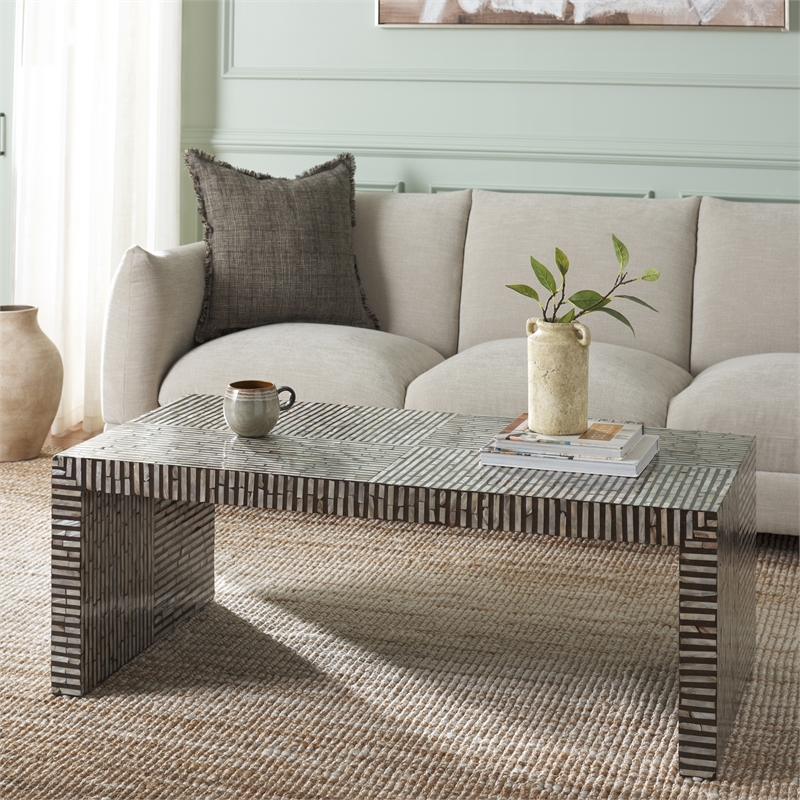 Safavieh Hamza Solid Wood Rectangle Coffee Table in Black/Pearl