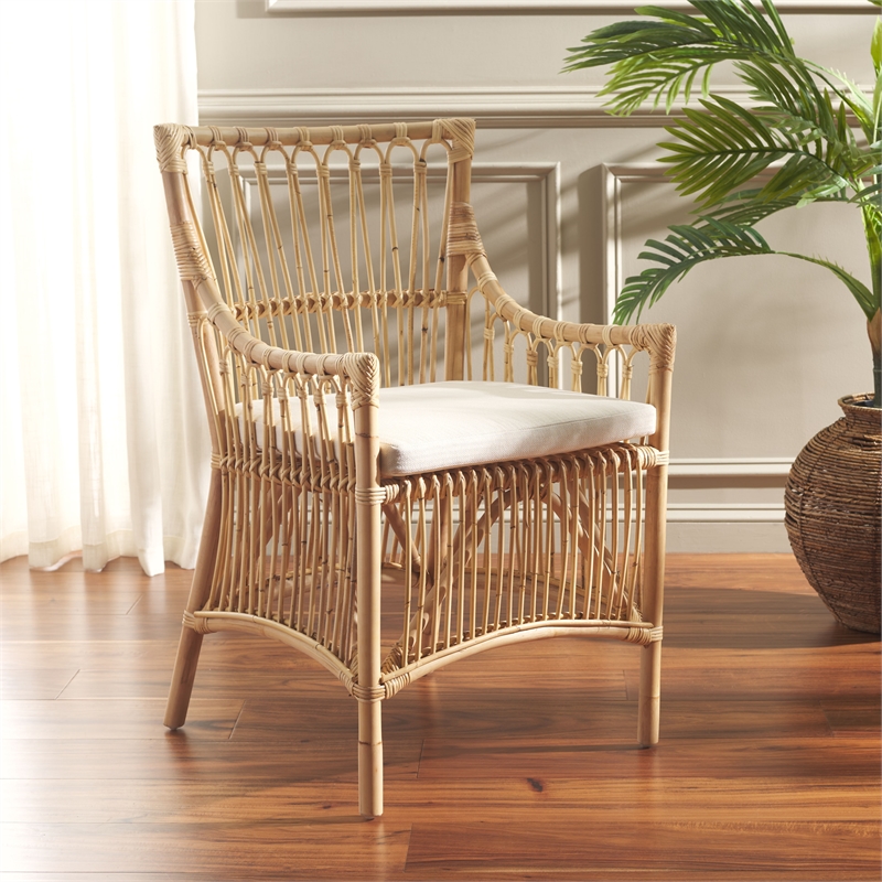 Safavieh Zorianna Rattan Dining Chair with Cushion in White / Natural