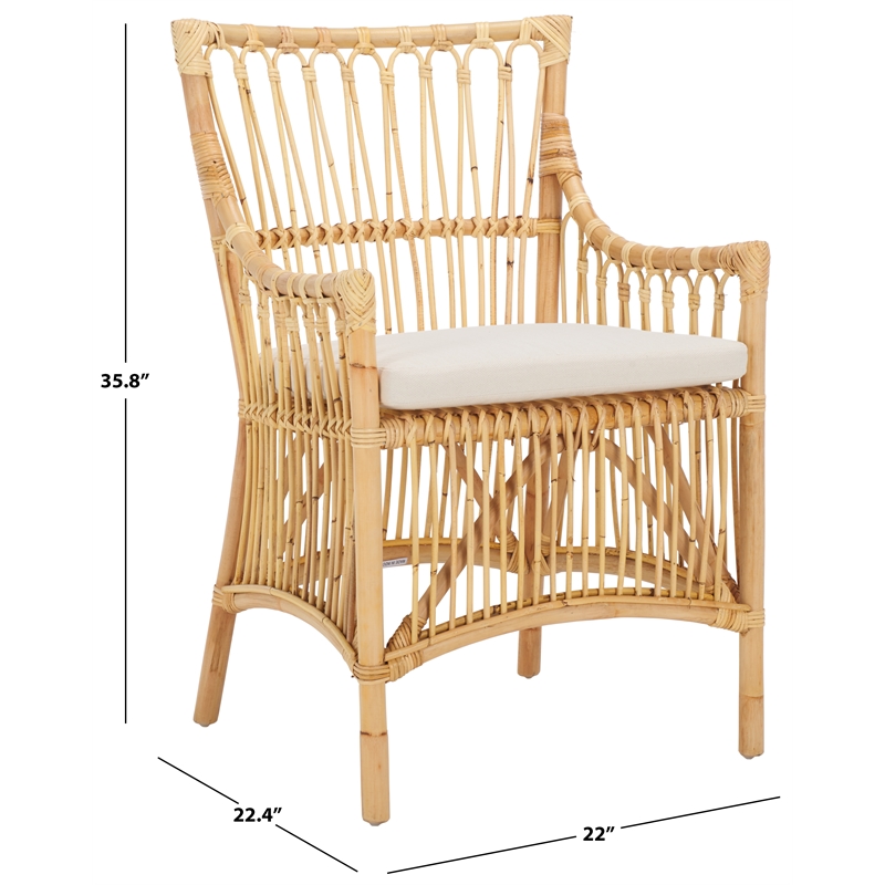 Safavieh Zorianna Rattan Dining Chair with Cushion in White / Natural