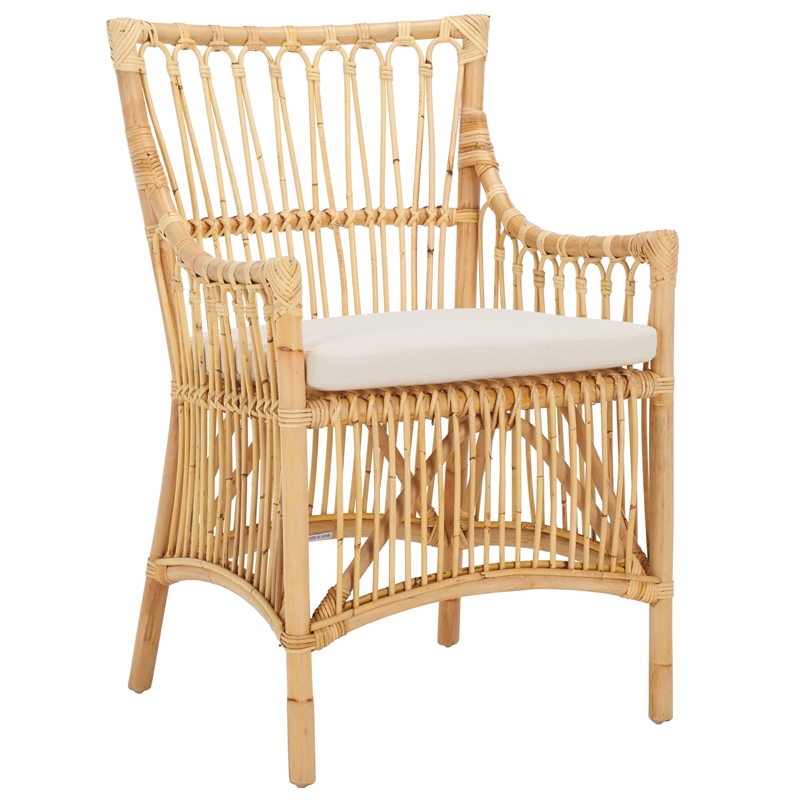 Safavieh Zorianna Rattan Dining Chair with Cushion in White / Natural