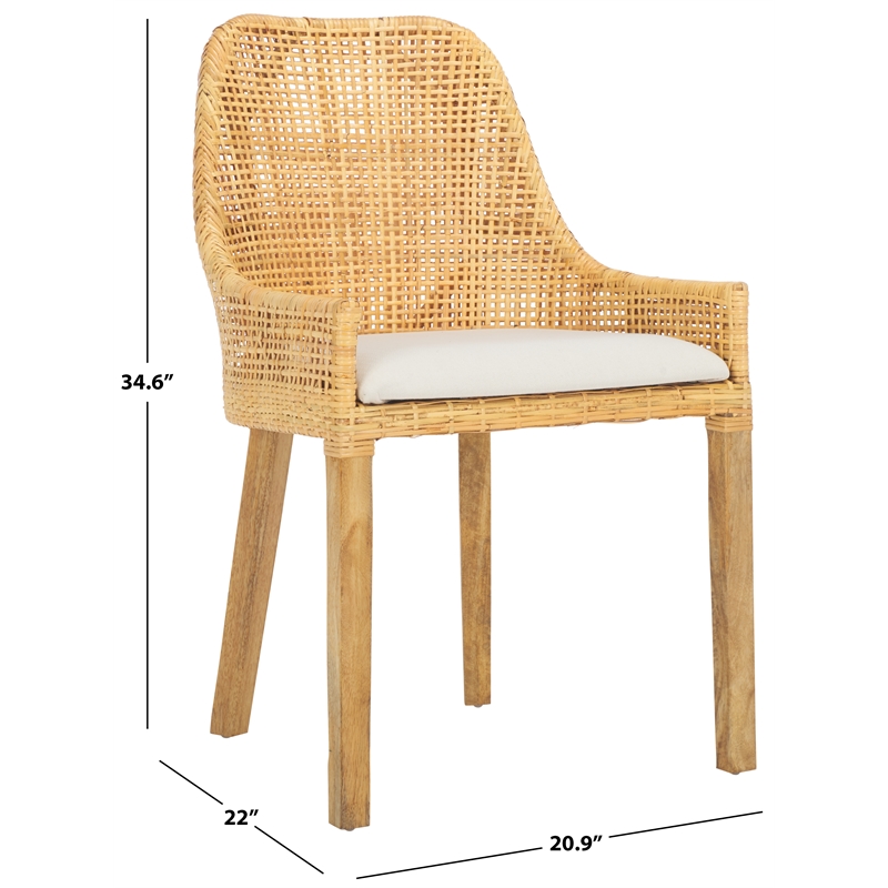 Safavieh Altha Wood and Rattan Dining Chair with Cushion in White / Natural