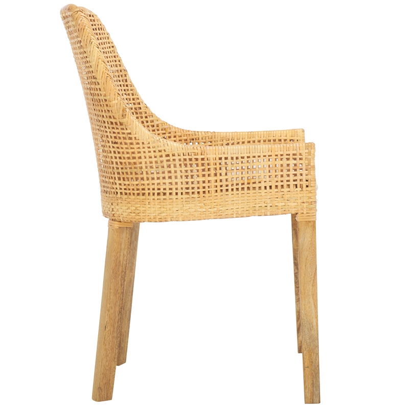 Safavieh Altha Wood and Rattan Dining Chair with Cushion in White / Natural