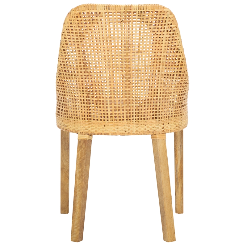 Safavieh Altha Wood and Rattan Dining Chair with Cushion in White / Natural