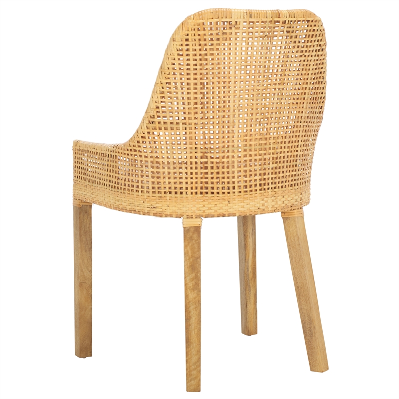 Safavieh Altha Wood and Rattan Dining Chair with Cushion in White / Natural