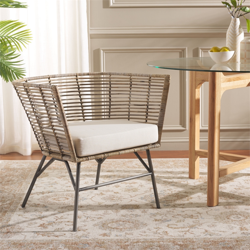 Safavieh Camira Rattan Dining Chair with Cushion in White / Natural