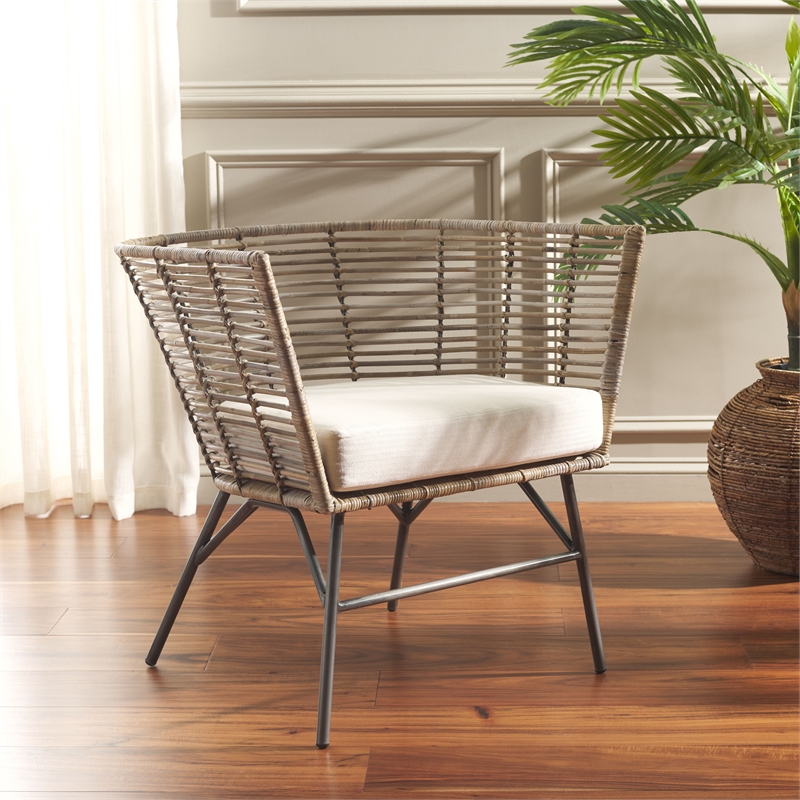 Safavieh Camira Rattan Dining Chair with Cushion in White / Natural