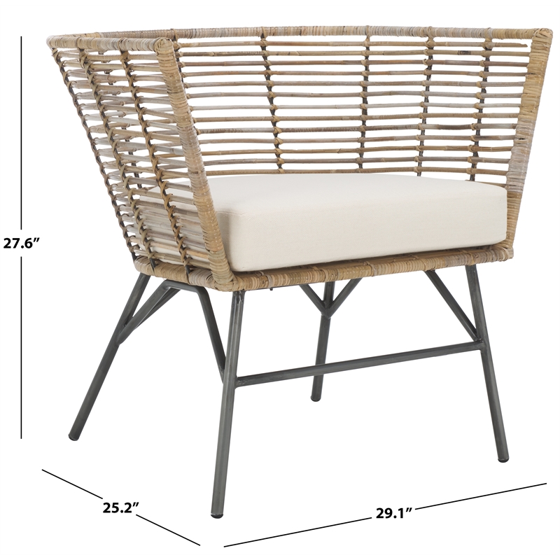 Safavieh Camira Rattan Dining Chair with Cushion in White / Natural