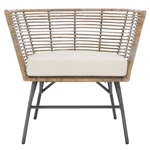 Safavieh Camira Rattan Dining Chair with Cushion in White / Natural