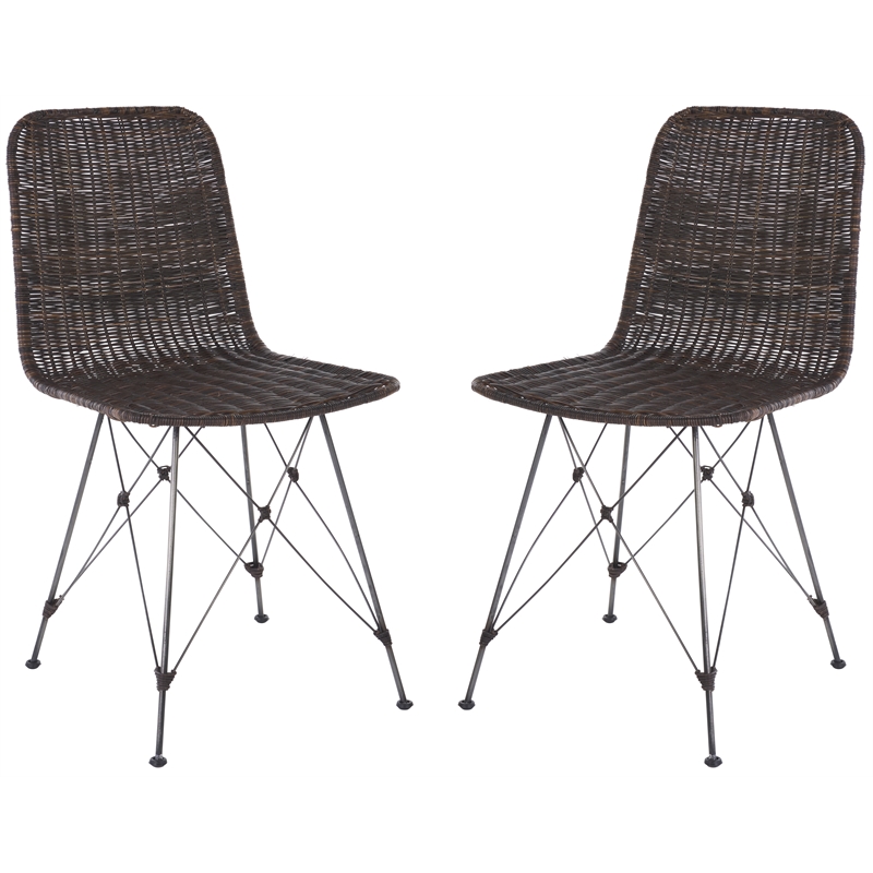 Safavieh Minerva Rattan Weaved Dining Chair in Brown / Black