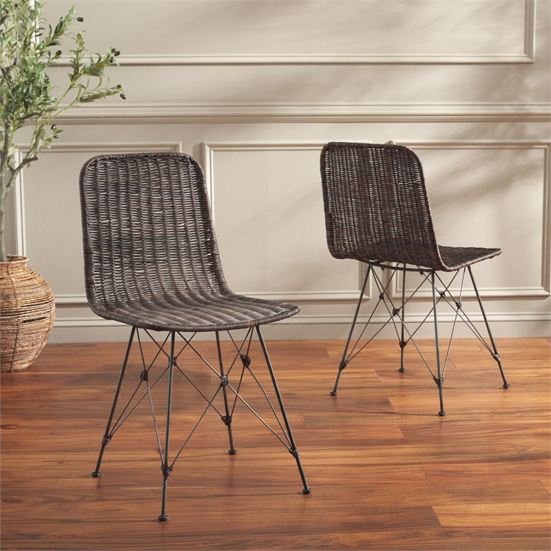 Safavieh Minerva Rattan Weaved Dining Chair in Brown / Black